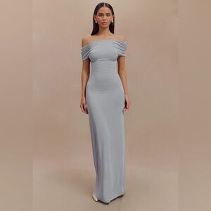 Meshki Off Shoulder Blue Maxi Dress